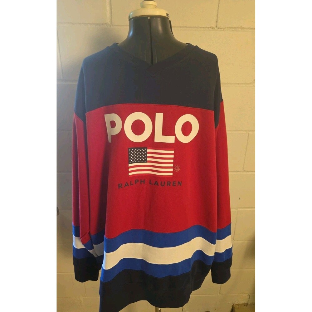 Polo Ralph Lauren Men's XL Colorblock Crewneck Sweatshirt USA Flag Logo NWOT